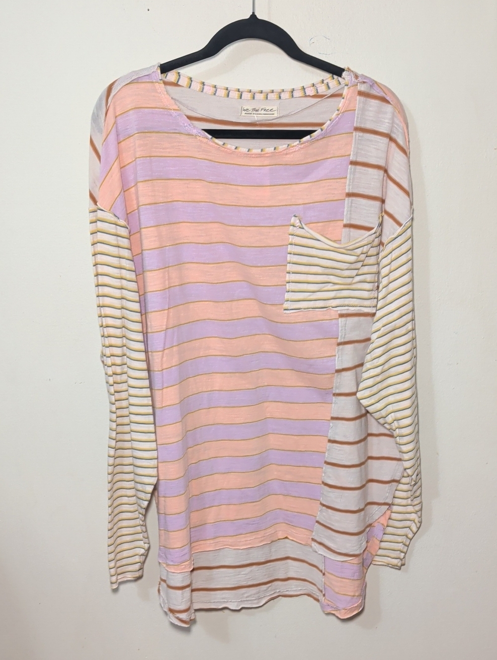 We The Free Stripey Prep T-Shirt Combo Pastel Boho 100% Cotton NEW Womens Size M